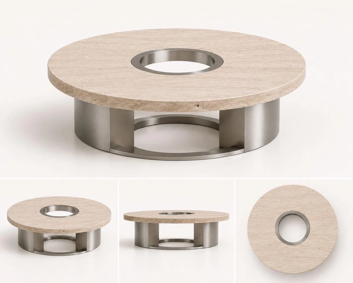Orbit — Travertine top, steel ring base