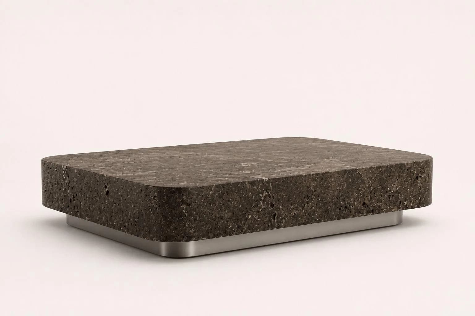 Umbra — Textured umber stone, slim steel base