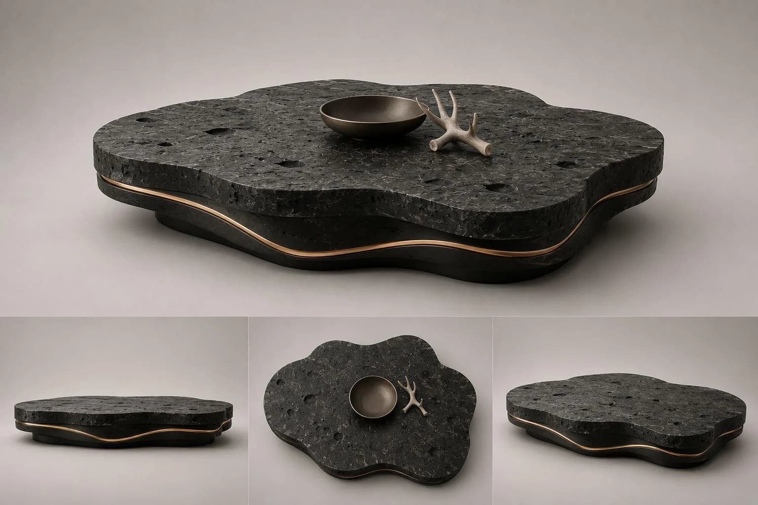 Eclipse — Organic black lava stone, fine gold seam